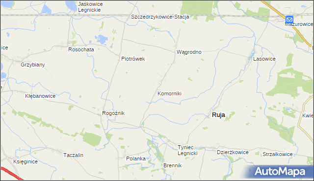 mapa Komorniki gmina Ruja, Komorniki gmina Ruja na mapie Targeo