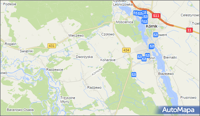 mapa Konarskie gmina Kórnik, Konarskie gmina Kórnik na mapie Targeo