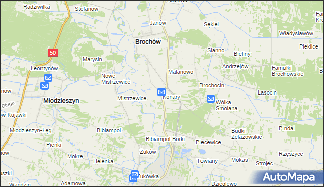 mapa Konary gmina Brochów, Konary gmina Brochów na mapie Targeo