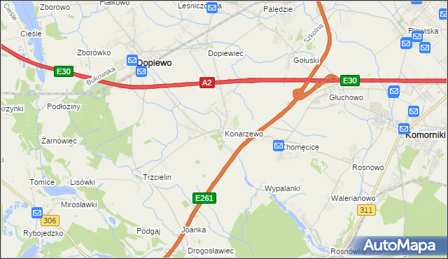 mapa Konarzewo gmina Dopiewo, Konarzewo gmina Dopiewo na mapie Targeo