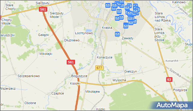 mapa Konarzyce gmina Łomża, Konarzyce gmina Łomża na mapie Targeo