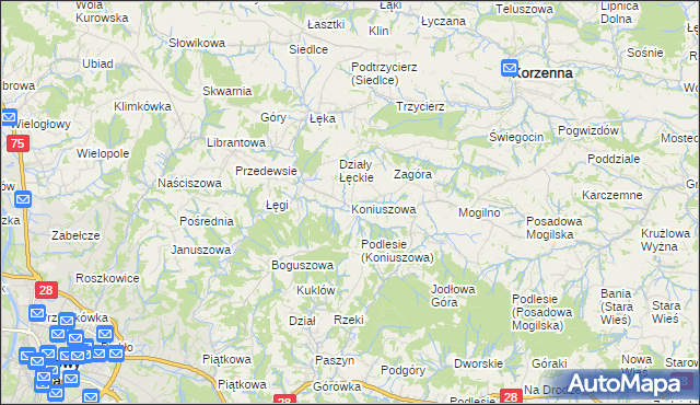 mapa Koniuszowa, Koniuszowa na mapie Targeo