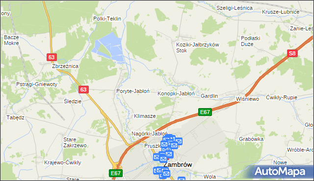 mapa Konopki-Jabłoń, Konopki-Jabłoń na mapie Targeo