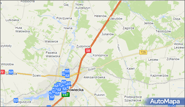 mapa Konopnica gmina Rawa Mazowiecka, Konopnica gmina Rawa Mazowiecka na mapie Targeo