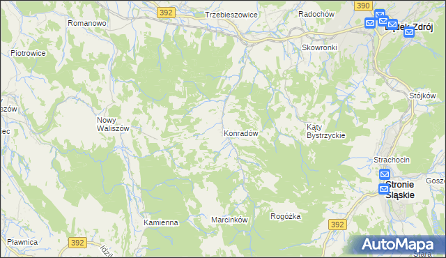 mapa Konradów gmina Lądek-Zdrój, Konradów gmina Lądek-Zdrój na mapie Targeo