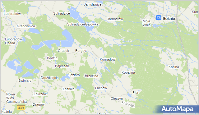 mapa Konradów gmina Sośnie, Konradów gmina Sośnie na mapie Targeo