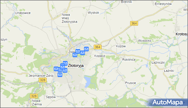 mapa Kopacz gmina Złotoryja, Kopacz gmina Złotoryja na mapie Targeo