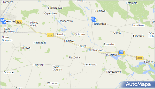 mapa Kopyta gmina Brodnica, Kopyta gmina Brodnica na mapie Targeo