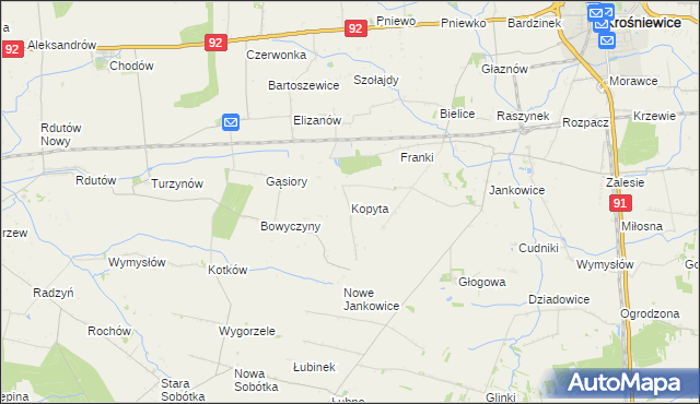 mapa Kopyta gmina Krośniewice, Kopyta gmina Krośniewice na mapie Targeo