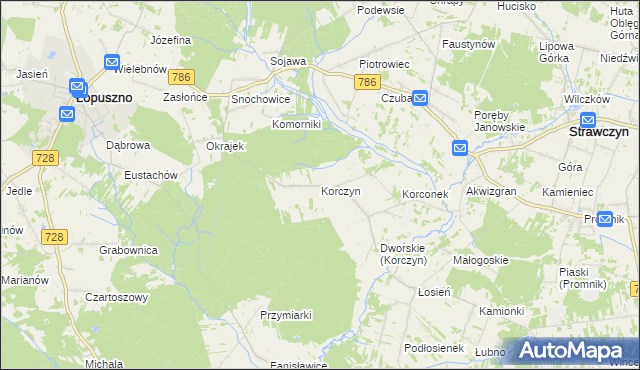 mapa Korczyn gmina Strawczyn, Korczyn gmina Strawczyn na mapie Targeo