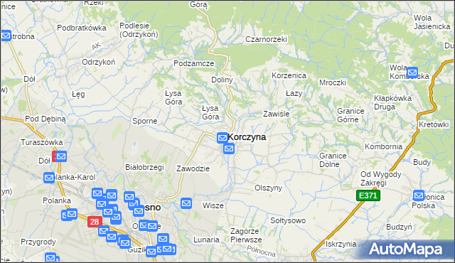 mapa Korczyna powiat krośnieński, Korczyna powiat krośnieński na mapie Targeo