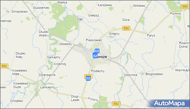 mapa Korsze, Korsze na mapie Targeo