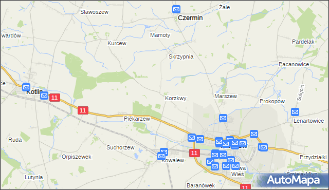 mapa Korzkwy, Korzkwy na mapie Targeo