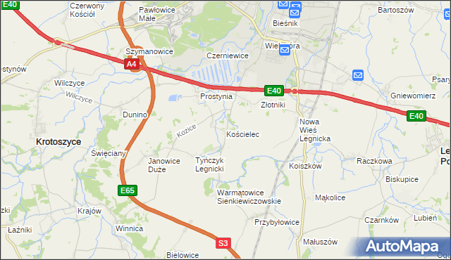 mapa Kościelec gmina Krotoszyce, Kościelec gmina Krotoszyce na mapie Targeo