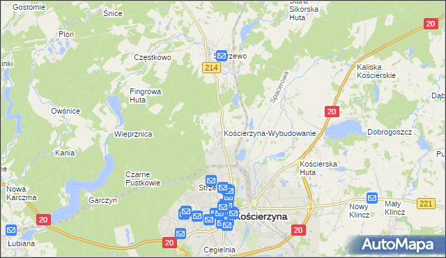 mapa Kościerzyna-Wybudowanie, Kościerzyna-Wybudowanie na mapie Targeo