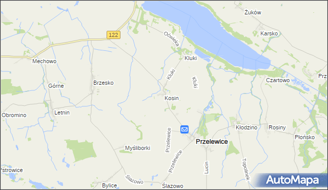 mapa Kosin gmina Przelewice, Kosin gmina Przelewice na mapie Targeo