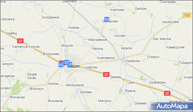 mapa Kostrzewice, Kostrzewice na mapie Targeo