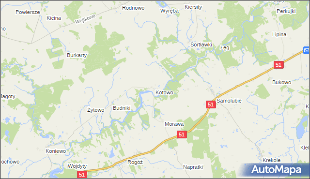 mapa Kotowo gmina Lidzbark Warmiński, Kotowo gmina Lidzbark Warmiński na mapie Targeo