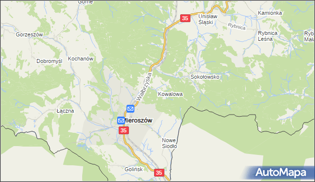 mapa Kowalowa gmina Mieroszów, Kowalowa gmina Mieroszów na mapie Targeo