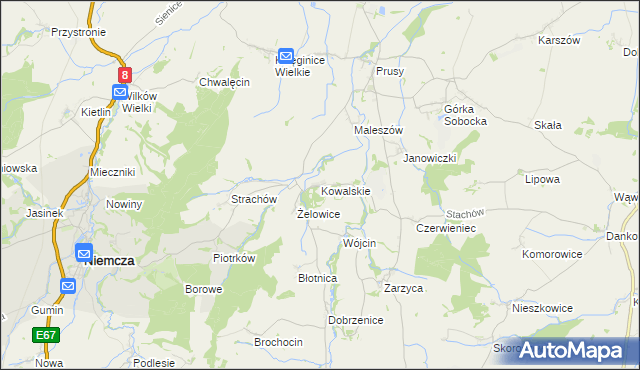 mapa Kowalskie gmina Kondratowice, Kowalskie gmina Kondratowice na mapie Targeo