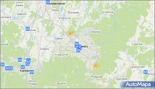 mapa Kowary powiat jeleniogórski, Kowary powiat jeleniogórski na mapie Targeo