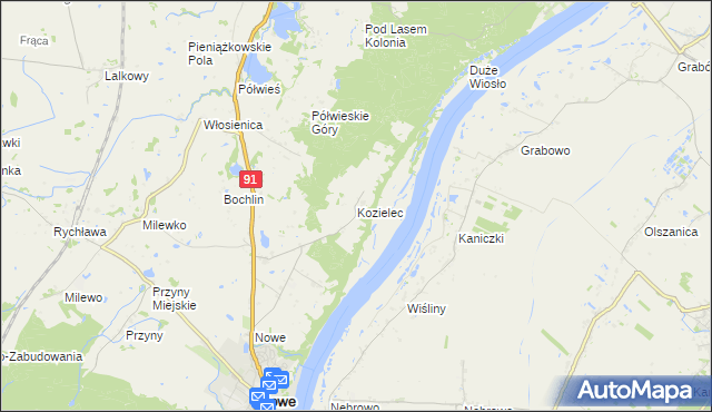 mapa Kozielec gmina Nowe, Kozielec gmina Nowe na mapie Targeo