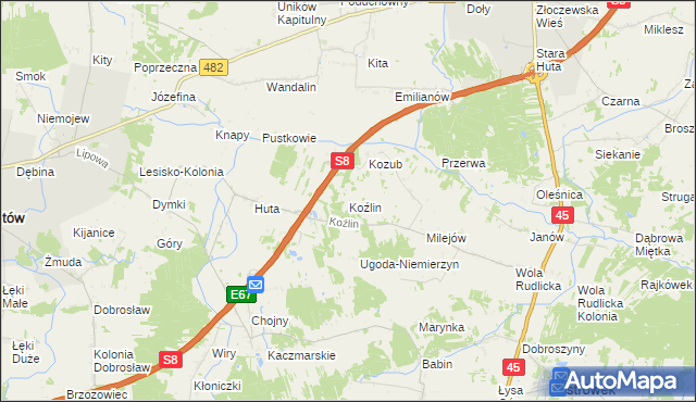 mapa Koźlin, Koźlin na mapie Targeo