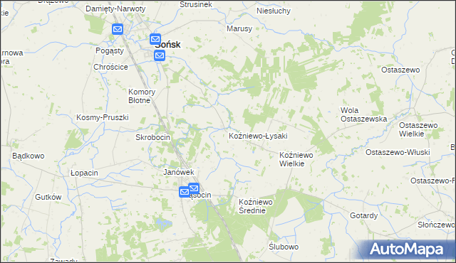 mapa Koźniewo-Łysaki, Koźniewo-Łysaki na mapie Targeo