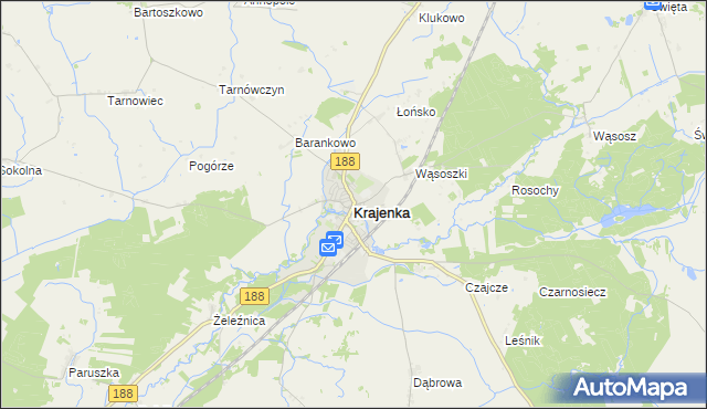 mapa Krajenka, Krajenka na mapie Targeo