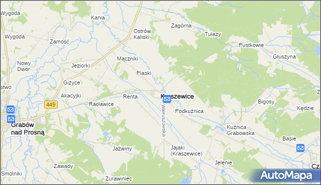 mapa Kraszewice powiat ostrzeszowski, Kraszewice powiat ostrzeszowski na mapie Targeo