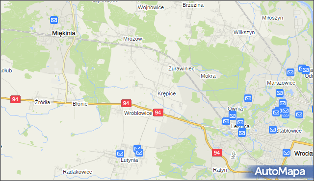 mapa Krępice gmina Miękinia, Krępice gmina Miękinia na mapie Targeo