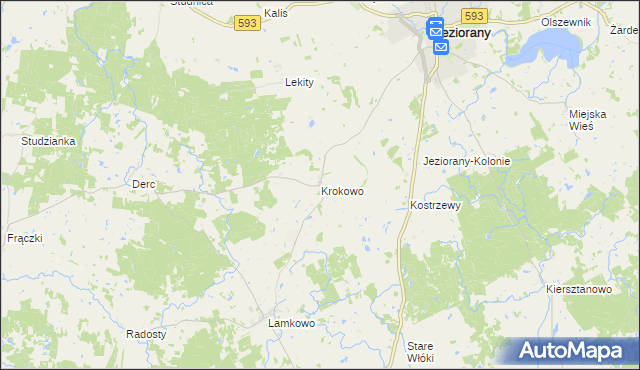 mapa Krokowo gmina Jeziorany, Krokowo gmina Jeziorany na mapie Targeo