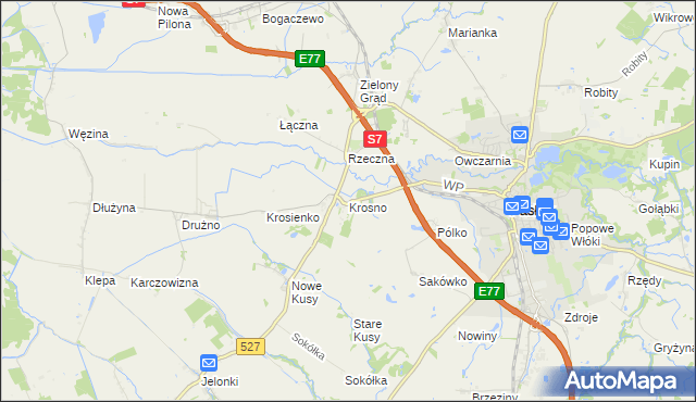 mapa Krosno gmina Pasłęk, Krosno gmina Pasłęk na mapie Targeo