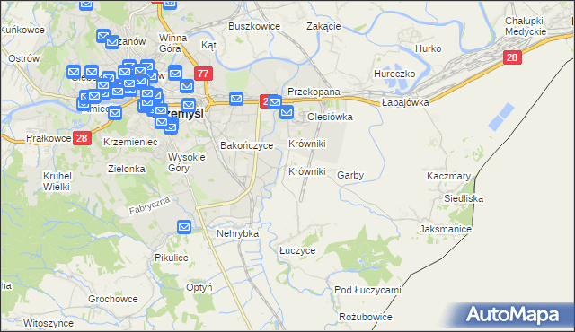 mapa Krówniki gmina Przemyśl, Krówniki gmina Przemyśl na mapie Targeo