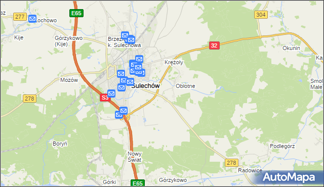 mapa Kruszyna gmina Sulechów, Kruszyna gmina Sulechów na mapie Targeo