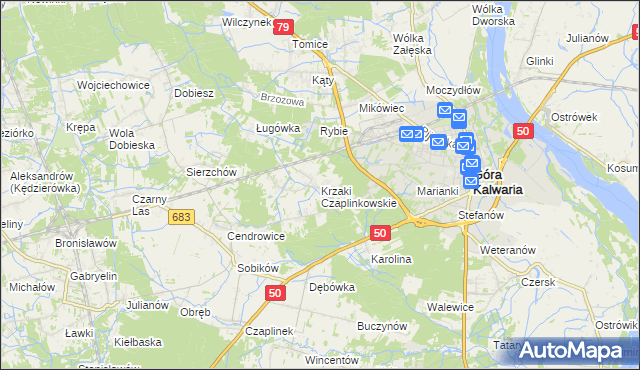 mapa Krzaki Czaplinkowskie, Krzaki Czaplinkowskie na mapie Targeo