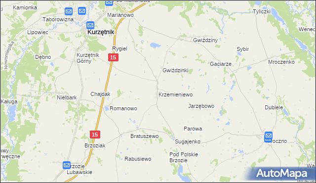 mapa Krzemieniewo gmina Kurzętnik, Krzemieniewo gmina Kurzętnik na mapie Targeo