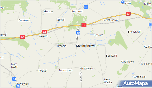 mapa Krzemieniewo powiat leszczyński, Krzemieniewo powiat leszczyński na mapie Targeo