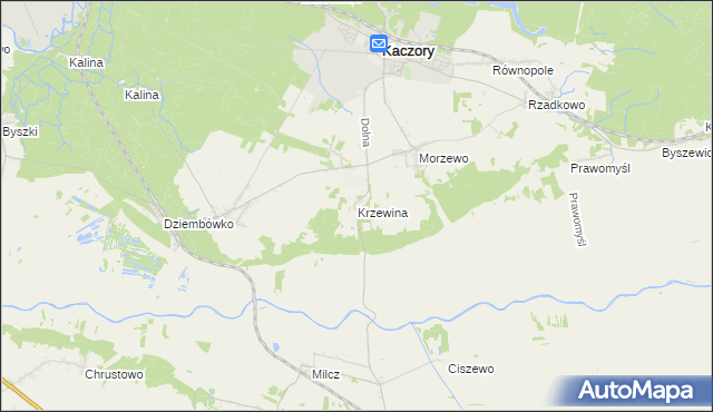 mapa Krzewina gmina Kaczory, Krzewina gmina Kaczory na mapie Targeo