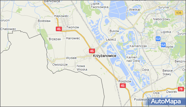 mapa Krzyżanowice powiat raciborski, Krzyżanowice powiat raciborski na mapie Targeo