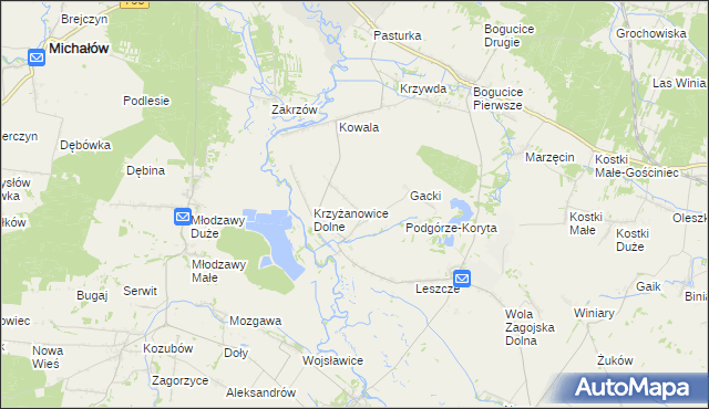 mapa Krzyżanowice Średnie, Krzyżanowice Średnie na mapie Targeo