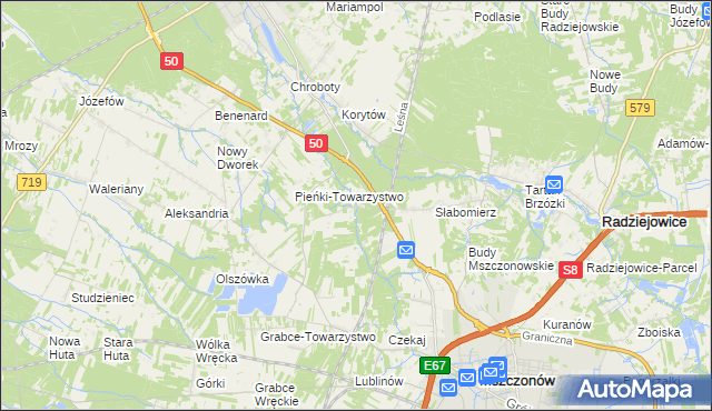 mapa Krzyżówka gmina Radziejowice, Krzyżówka gmina Radziejowice na mapie Targeo