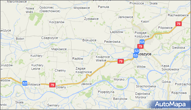 mapa Książnice Wielkie, Książnice Wielkie na mapie Targeo