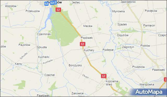 mapa Kuchary gmina Gołuchów, Kuchary gmina Gołuchów na mapie Targeo