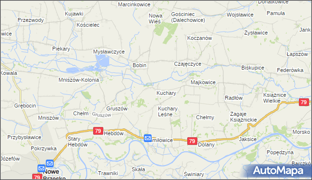 mapa Kuchary gmina Nowe Brzesko, Kuchary gmina Nowe Brzesko na mapie Targeo