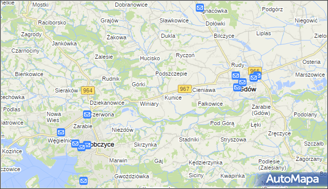 mapa Kunice gmina Gdów, Kunice gmina Gdów na mapie Targeo