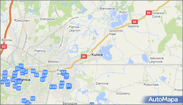 mapa Kunice powiat legnicki, Kunice powiat legnicki na mapie Targeo