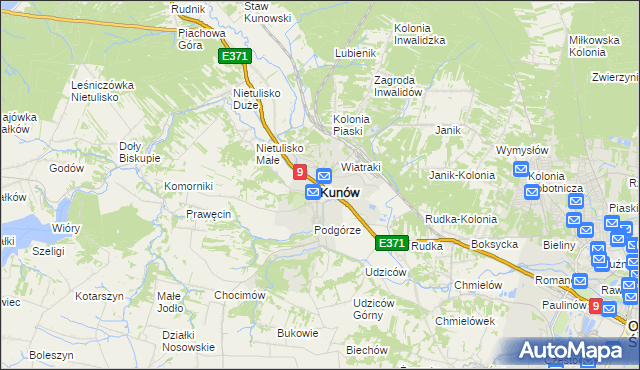 mapa Kunów powiat ostrowiecki, Kunów powiat ostrowiecki na mapie Targeo