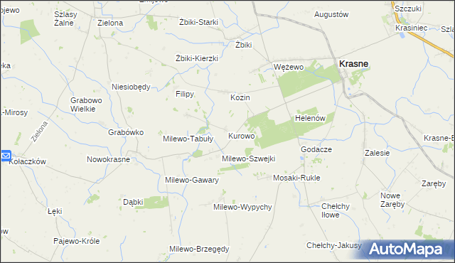 mapa Kurowo gmina Krasne, Kurowo gmina Krasne na mapie Targeo