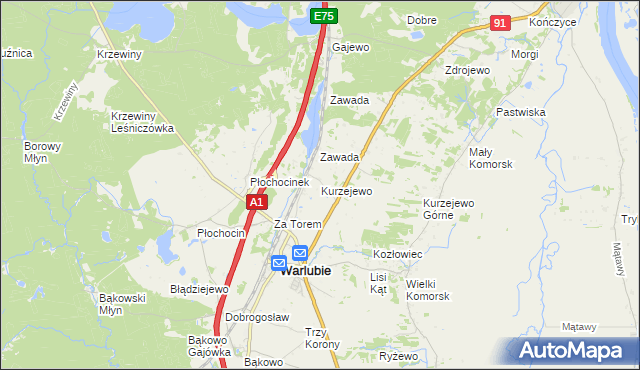 mapa Kurzejewo, Kurzejewo na mapie Targeo